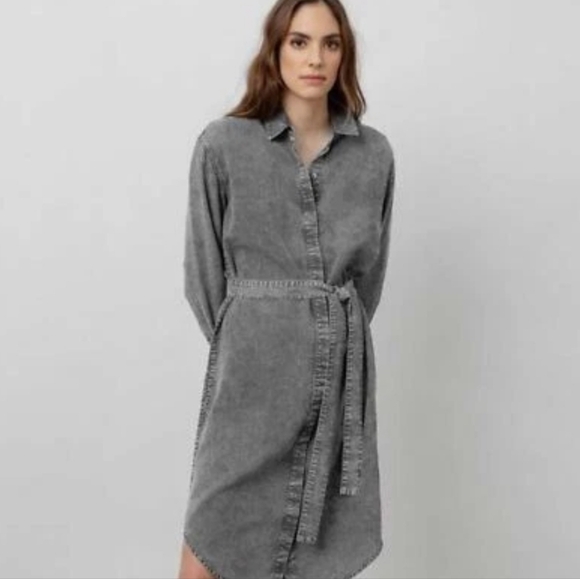 Avec Les Filles Dresses & Skirts - Avec Les Filles Long Sleeve Cotton Denim Shirt Dress Size Small Black Charcoal